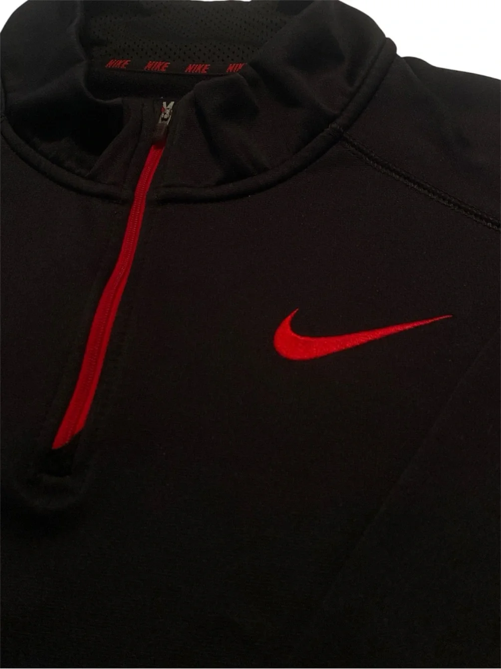 Nike Therma-Fit Men's Black Quarter-Zip Pullover with Red Swoosh